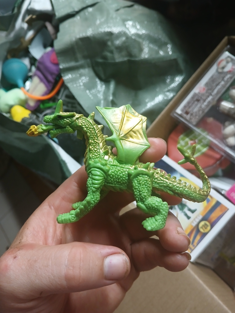 Greenbrier International Inc Green and Gold Rubber Dragon Fantasy Figure Fire